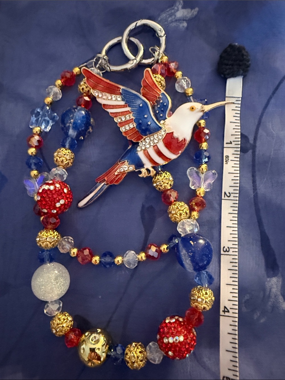 Hand-Painted Red, Blue & White Hummingbird Pendant Necklace